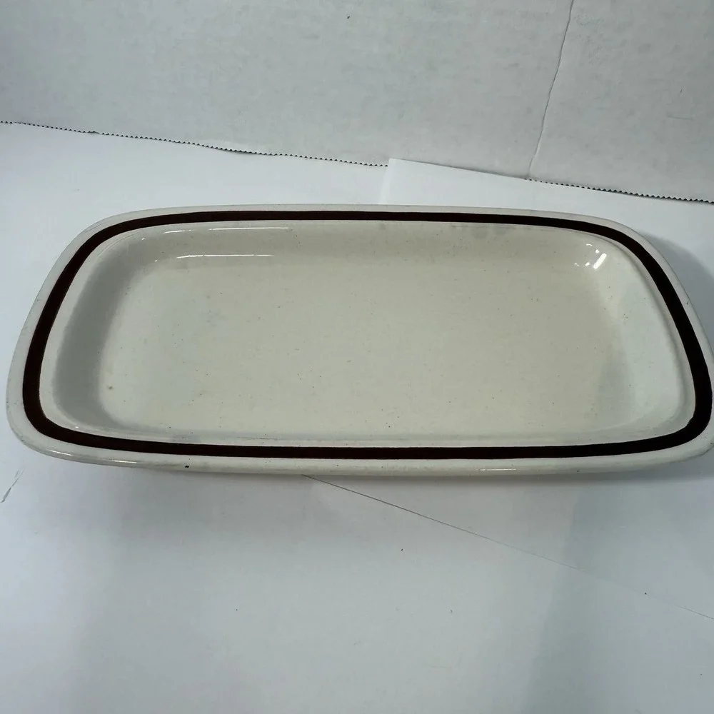 Sand Script Stoneware Butter Dish Base & Creamer Brown Trim‎ Japan Replacement